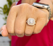 Load image into Gallery viewer, GIA Certified Natural Cushion And Round Cut Diamond Engagement Ring Double Halo Women's 14k Solid Yellow Gold Bridal Halo Wedding Ring 2.70ctw