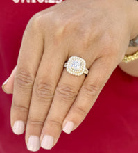 Load image into Gallery viewer, Cushion And Round Cut Diamond Engagement Ring IGI Certified Double Halo Women's 14k Solid Yellow Gold Bridal Halo Wedding Ring 3.00ct F-VS2