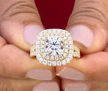Load image into Gallery viewer, GIA Certified Natural Cushion And Round Cut Diamond Engagement Ring Double Halo Women's 14k Solid Yellow Gold Bridal Halo Wedding Ring 2.70ctw