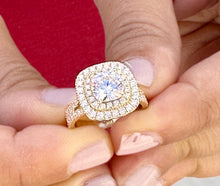 Load image into Gallery viewer, GIA Certified Natural Cushion And Round Cut Diamond Engagement Ring Double Halo Women's 14k Solid Yellow Gold Bridal Halo Wedding Ring 2.70ctw