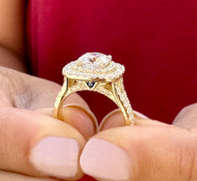 Load image into Gallery viewer, Cushion And Round Cut Diamond Engagement Ring IGI Certified Double Halo Women's 14k Solid Yellow Gold Bridal Halo Wedding Ring 3.00ct F-VS2