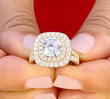 Load image into Gallery viewer, Cushion And Round Cut Diamond Engagement Ring IGI Certified Double Halo Women's 14k Solid Yellow Gold Bridal Halo Wedding Ring 3.00ct F-VS2