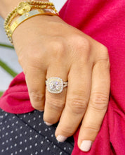 Load image into Gallery viewer, Cushion And Round Cut Diamond Engagement Ring IGI Certified Double Halo Women's 14k Solid Yellow Gold Bridal Halo Wedding Ring 3.00ct F-VS2