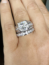 Load image into Gallery viewer, Cushion And Round Cut Sides Diamond Engagement Ring And Band Set In IGI Certified 14K Solid White Gold Hiden Halo Wedding Bridal Ring 7.50ct