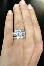 Load image into Gallery viewer, Cushion And Round Cut Sides Diamond Engagement Ring And Band Set In IGI Certified 14K Solid White Gold Hiden Halo Wedding Bridal Ring 7.50ct