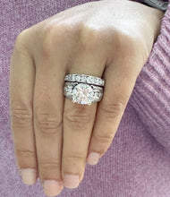 Load image into Gallery viewer, Cushion And Round Cut Sides Diamond Engagement Ring And Band Set In IGI Certified 14K Solid White Gold Hiden Halo Wedding Bridal Ring 7.50ct