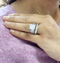 Load image into Gallery viewer, Cushion And Round Cut Sides Diamond Engagement Ring And Band Set In IGI Certified 14K Solid White Gold Hiden Halo Wedding Bridal Ring 7.50ct