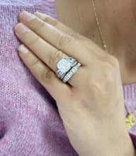 Load image into Gallery viewer, Cushion And Round Cut Sides Diamond Engagement Ring And Band Set In IGI Certified 14K Solid White Gold Hiden Halo Wedding Bridal Ring 7.50ct