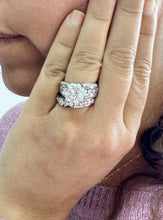 Load image into Gallery viewer, Cushion And Round Cut Sides Diamond Engagement Ring And Band Set In IGI Certified 14K Solid White Gold Hiden Halo Wedding Bridal Ring 7.50ct