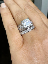 Load image into Gallery viewer, Cushion And Round Cut Sides Diamond Engagement Ring And Band Set In IGI Certified 14K Solid White Gold Hiden Halo Wedding Bridal Ring 7.50ct