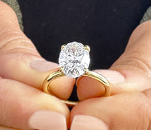 Load image into Gallery viewer, Elongated Oval Shape Moissanite 11x8mm Engagement Ring Solitaire Four Prong Set Bridal Wedding Ring Minimalist Design 14k Yellow Gold 4.00ct