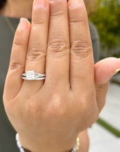 Load image into Gallery viewer, Princess Cut Moissanite and Round Cut Sides Natural Diamond Engagement Ring And Matching Band 14k Solid White Gold Wedding Bridal Set 2.10ct