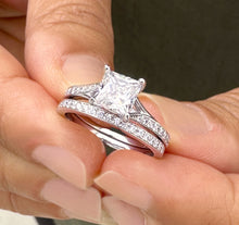Load image into Gallery viewer, GIA Certified Natural Princess Cut Center And Round Cut Sides Diamonds Engagement Ring And Matching Band 14k White Gold Wedding Bridal 1.90ctw