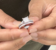 Load image into Gallery viewer, GIA Certified Natural Princess Cut Center And Round Cut Sides Diamonds Engagement Ring And Matching Band 14k White Gold Wedding Bridal 1.90ctw