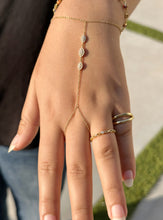 Load image into Gallery viewer, Finger Bracelet Moissanites Ring Bracelet Set In 14k Solid Yellow Gold Hand Chain Bracelet Marquee Shape Links Chain Bracelet Gift 0.65ctw