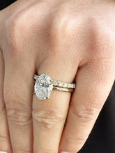 Load image into Gallery viewer, Oval cut Moissanite And Round Cut Natural Diamonds Sides Engagement Ring And Matching Band 14k Solid Yellow Gold Bridal Ring Solitaire 3.30