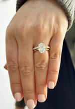 Load image into Gallery viewer, Oval cut Moissanite And Round Cut Natural Diamonds Sides Engagement Ring And Matching Band 14k Solid Yellow Gold Bridal Ring Solitaire 3.30