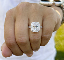 Load image into Gallery viewer, Cushion Cut And Round Cut Sides Diamond Engagement Ring Split shank IGI Certified Double Halo Women's 14k Solid White Gold 3.50ct F-VS2