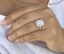 Load image into Gallery viewer, Cushion Cut And Round Cut Sides Diamond Engagement Ring Split shank IGI Certified Double Halo Women's 14k Solid White Gold 3.50ct F-VS2