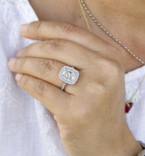 Load image into Gallery viewer, Cushion Cut And Round Cut Sides Diamond Engagement Ring Split shank IGI Certified Double Halo Women's 14k Solid White Gold 3.50ct F-VS2