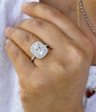 Load image into Gallery viewer, Cushion Cut And Round Cut Sides Diamond Engagement Ring Split shank IGI Certified Double Halo Women's 14k Solid White Gold 3.50ct F-VS2