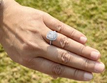 Load image into Gallery viewer, Cushion Cut And Round Cut Sides Diamond Engagement Ring Split shank IGI Certified Double Halo Women's 14k Solid White Gold 3.50ct F-VS2
