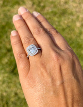 Load image into Gallery viewer, Cushion Cut And Round Cut Sides Diamond Engagement Ring Split shank IGI Certified Double Halo Women's 14k Solid White Gold 3.50ct F-VS2