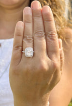 Load image into Gallery viewer, Cushion Cut And Round Cut Sides Diamond Engagement Ring Split shank IGI Certified Double Halo Women's 14k Solid White Gold 3.50ct F-VS2