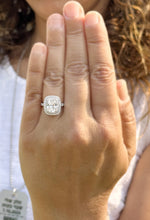 Load image into Gallery viewer, Cushion Cut And Round Cut Sides Diamond Engagement Ring Split shank IGI Certified Double Halo Women's 14k Solid White Gold 3.50ct F-VS2