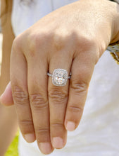 Load image into Gallery viewer, Cushion Cut And Round Cut Sides Diamond Engagement Ring Split shank IGI Certified Double Halo Women's 14k Solid White Gold 3.50ct F-VS2