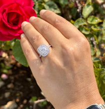 Load image into Gallery viewer, Cushion Cut And Round Cut Sides Diamond Engagement Ring Split shank IGI Certified Double Halo Women's 14k Solid White Gold 3.50ct F-VS2