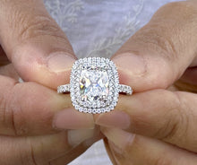 Load image into Gallery viewer, Cushion Cut And Round Cut Sides Diamond Engagement Ring Split shank IGI Certified Double Halo Women's 14k Solid White Gold 3.50ct F-VS2