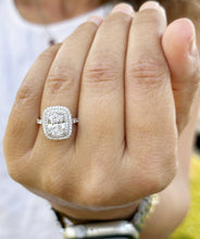 Load image into Gallery viewer, Cushion Cut And Round Cut Sides Diamond Engagement Ring Split shank IGI Certified Double Halo Women's 14k Solid White Gold 3.50ct F-VS2