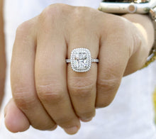 Load image into Gallery viewer, Cushion Cut And Round Cut Sides Diamond Engagement Ring Split shank IGI Certified Double Halo Women's 14k Solid White Gold 3.50ct F-VS2