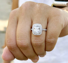 Load image into Gallery viewer, Cushion Cut And Round Cut Sides Diamond Engagement Ring Split shank IGI Certified Double Halo Women's 14k Solid White Gold 3.50ct F-VS2