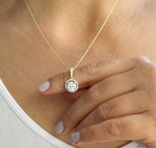 Load image into Gallery viewer, Round Cut Moissanite Necklace Pendant Set In 14K Solid Yellow Gold Halo Style Wedding Bridal Gift anniversary Gift 1.75ctw Pendant And Chain