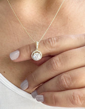 Load image into Gallery viewer, Round Cut Moissanite Necklace Pendant Set In 14K Solid Yellow Gold Halo Style Wedding Bridal Gift anniversary Gift 1.75ctw Pendant And Chain