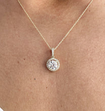Load image into Gallery viewer, Round Cut Moissanite Necklace Pendant Set In 14K Solid Yellow Gold Halo Style Wedding Bridal Gift anniversary Gift 1.75ctw Pendant And Chain