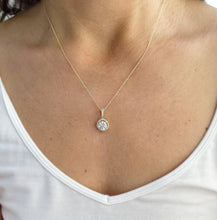 Load image into Gallery viewer, Round Cut Moissanite Necklace Pendant Set In 14K Solid Yellow Gold Halo Style Wedding Bridal Gift anniversary Gift 1.75ctw Pendant And Chain