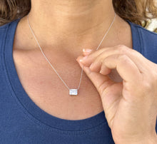 Load image into Gallery viewer, Women's 14k Solid White Gold Emerald Moissanite Bezel Solitaire Necklace And Chain, Pendant, Bridal, Wedding, Anniversary, 2.00ct