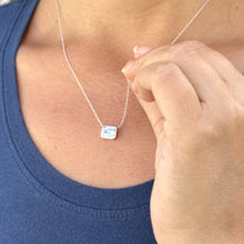 Load image into Gallery viewer, Women's 14k Solid White Gold Emerald Moissanite Bezel Solitaire Necklace And Chain, Pendant, Bridal, Wedding, Anniversary, 2.00ct