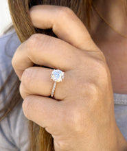 Load image into Gallery viewer, Round Cut Moissanite And Round Cut Natural Diamonds Sides Set In 14K Solid Rose Gold Engagement Ring Hidden Halo Style Bridal Ring 2.35ctw