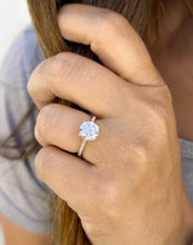 Load image into Gallery viewer, Round Cut Moissanite And Round Cut Natural Diamonds Sides Set In 14K Solid Rose Gold Engagement Ring Hidden Halo Style Bridal Ring 2.35ctw