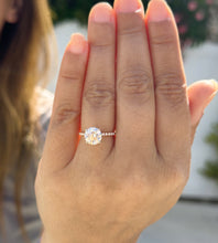 Load image into Gallery viewer, GIA Certified Natural Round Cut Diamonds Sides Engagement Ring 14K Solid Rose Gold Four Prong set Bridal Ring Hidden Halo Wedding Ring 1.85ctw