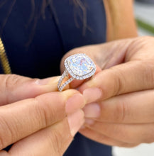 Load image into Gallery viewer, Cushion And Round Cut Diamond Engagement Ring IGI Certified 14k Solid White Gold Halo Wedding ring Split shank Bridal Ring 4.70ct G-VS2