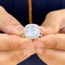 Load image into Gallery viewer, Cushion And Round Cut Diamond Engagement Ring IGI Certified 14k Solid White Gold Halo Wedding ring Split shank Bridal Ring 4.70ct G-VS2