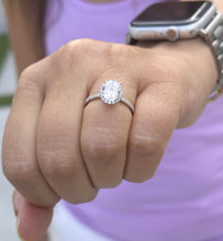 Load image into Gallery viewer, Oval Cut And Round Cut Sides IGI Certified 14k Solid White Gold Diamond Engagement Ring Halo Style Wedding Ring Women's Bridal Ring 2.50ctw