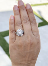 Load image into Gallery viewer, Oval Cut Moissanite and Round Cut Diamond Sides Engagement Ring And Matching Band Double Halo 14k Solid White Gold Triple Shank Style 2.80ct