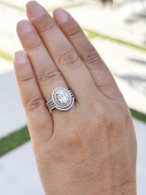 Load image into Gallery viewer, Oval Cut Moissanite and Round Cut Diamond Sides Engagement Ring And Matching Band Double Halo 14k Solid White Gold Triple Shank Style 2.80ct