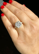 Load image into Gallery viewer, Cushion Cut Moissanite And Round Cut Sides Natural Diamonds Engagement Ring 14k Solid White Gold Bridal Ring Halo Style Wedding Ring 6.00ctw